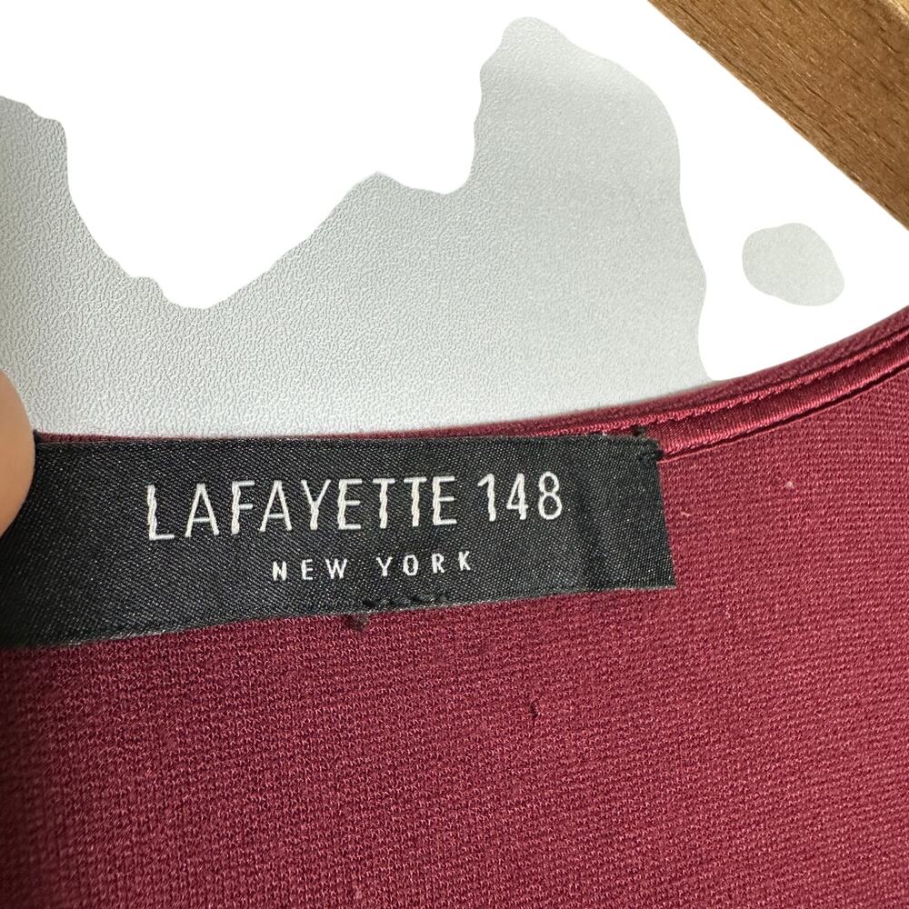 Lafayette 148 NY Burgundy A-Line Dress Zip Front Short Sleeve Pockets Size 14/16 - Picture 8 of 16